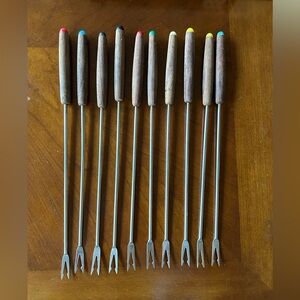 1970s Vintage Forks Cherry Wood Handles Stainless Steel Multi-Colored Dayton’s